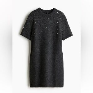 H&M BEADED FINE-KNIT DRESS size S with pearls